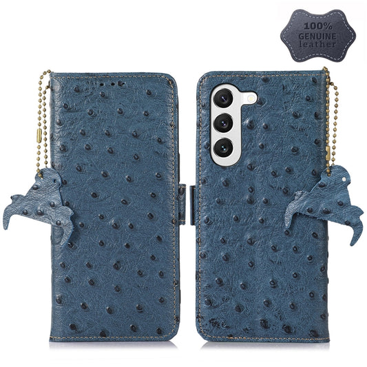 For Samsung Galaxy S23+ 5G Ostrich Pattern Genuine Leather RFID Phone Case(Blue) - Galaxy S23+ 5G Cases by buy2fix | Online Shopping UK | buy2fix