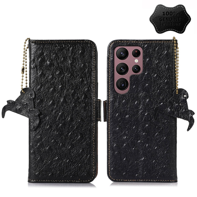 For Samsung Galaxy S23 Ultra 5G Ostrich Pattern Genuine Leather RFID Phone Case(Black) - Galaxy S23 Ultra 5G Cases by buy2fix | Online Shopping UK | buy2fix