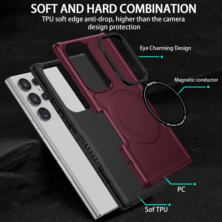 For Samsung Galaxy S23 Ultra 5G MagSafe Shockproof Armor Phone Case(Wine Red) - Galaxy S23 Ultra 5G Cases by buy2fix | Online Shopping UK | buy2fix