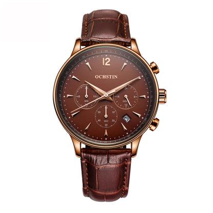 Ochstin 6050A Multifunctional Quartz Men Leather Watch(Coffee+Coffee) - Leather Strap Watches by OCHSTIN | Online Shopping UK | buy2fix