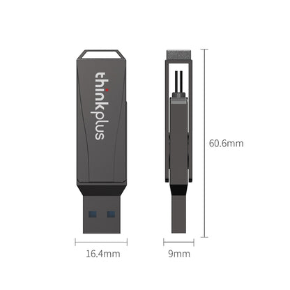 Lenovo Thinkplus MU252 USB 3.1 + USB-C / Type-C Flash Drive, Memory:128GB(Black) - USB Flash Drives by Lenovo | Online Shopping UK | buy2fix