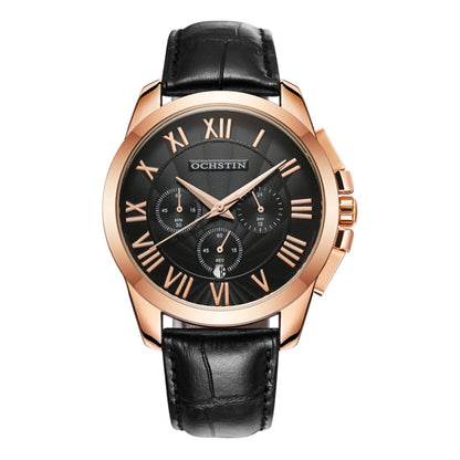 OCHSTIN 6059B Augustine Celebrity Series Multifunctional Quartz Waterproof Men Watch(Rose Gold+Black) - Leather Strap Watches by OCHSTIN | Online Shopping UK | buy2fix