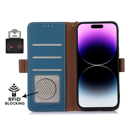 For Samsung Galaxy A54 5G Genuine Leather Magnetic RFID Leather Phone Case(Blue) - Galaxy Phone Cases by buy2fix | Online Shopping UK | buy2fix