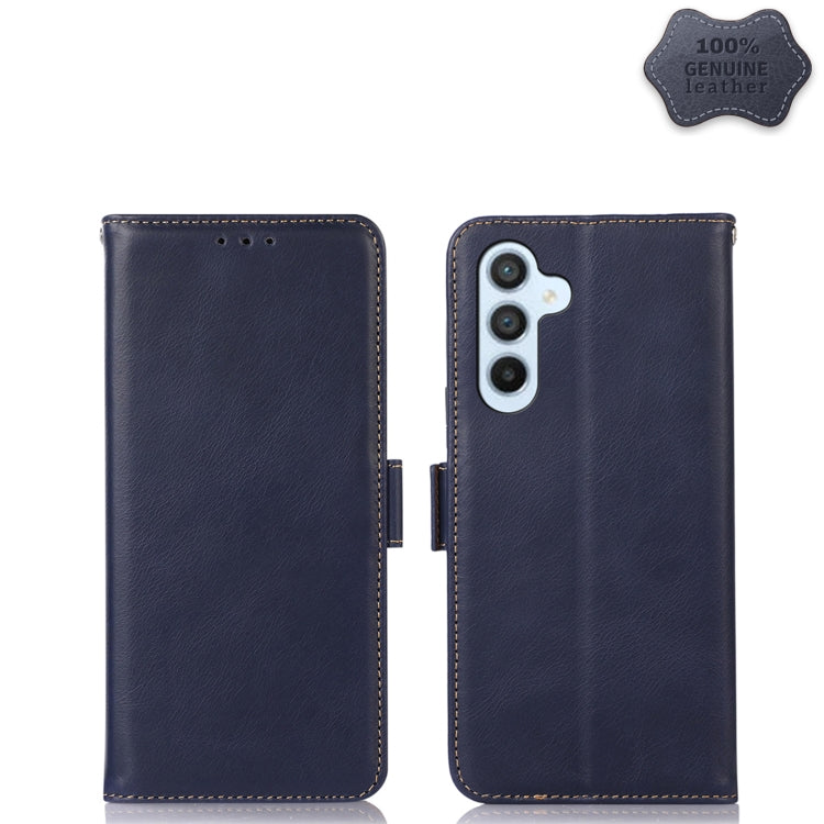 For Samsung Galaxy A54 5G Crazy Horse Top Layer Cowhide Leather Phone Case(Blue) - Galaxy Phone Cases by buy2fix | Online Shopping UK | buy2fix