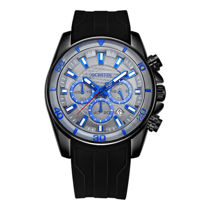 OCHSTIN 6094A Multifunctional Quartz Waterproof Luminous Men Watch(Black+Blue) - Leather Strap Watches by OCHSTIN | Online Shopping UK | buy2fix