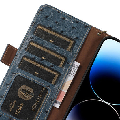 For Samsung Galaxy A04e Ostrich Pattern Genuine Leather RFID Phone Case(Blue) - Galaxy Phone Cases by buy2fix | Online Shopping UK | buy2fix