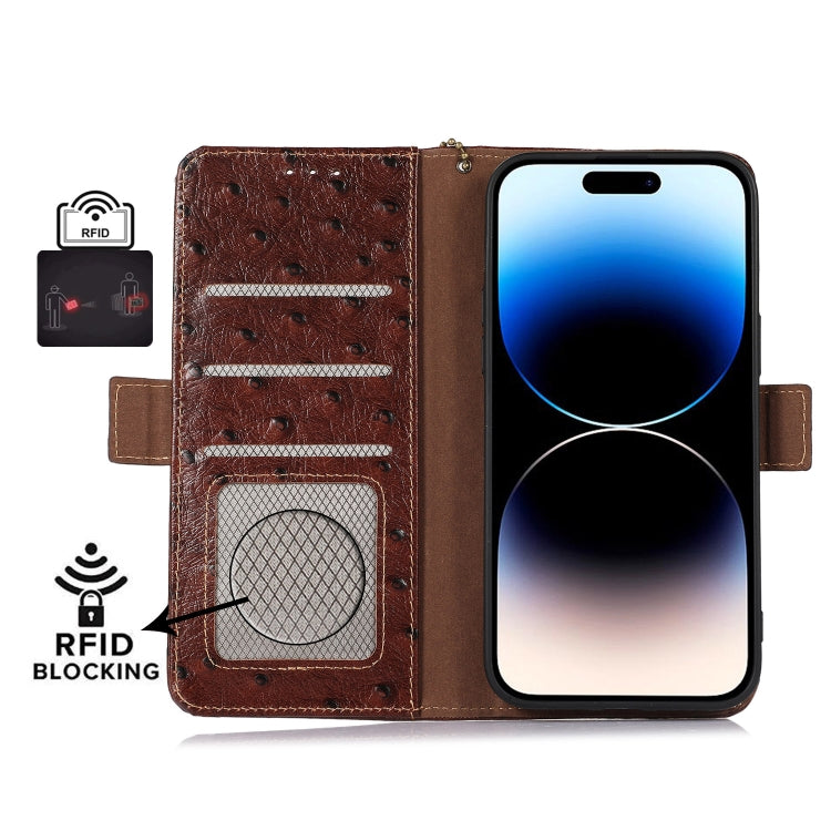 For Samsung Galaxy A54 5G Ostrich Pattern Genuine Leather RFID Phone Case(Coffee) - Galaxy Phone Cases by buy2fix | Online Shopping UK | buy2fix