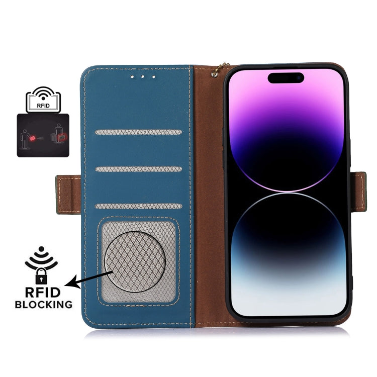 For Samsung Galaxy A04e Genuine Leather Magnetic RFID Leather Phone Case(Blue) - Galaxy Phone Cases by buy2fix | Online Shopping UK | buy2fix