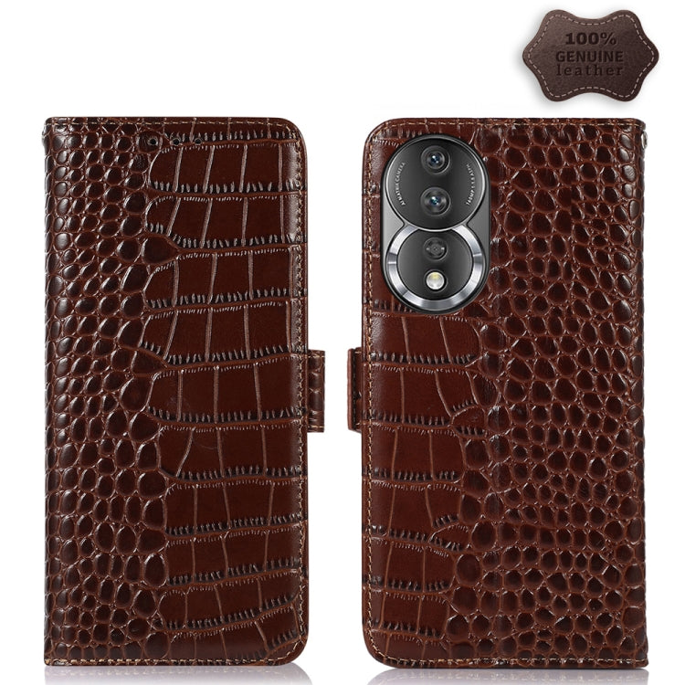 For Honor 80 Crocodile Top Layer Cowhide Leather Phone Case(Brown) - Honor Cases by buy2fix | Online Shopping UK | buy2fix