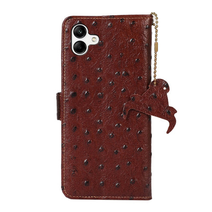 For Samsung Galaxy A04 4G Ostrich Pattern Genuine Leather RFID Phone Case(Coffee) - Galaxy Phone Cases by buy2fix | Online Shopping UK | buy2fix