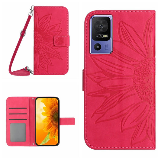 For TCL 40 SE HT04 Skin Feel Sun Flower Embossed Flip Leather Phone Case with Lanyard(Rose Red) - More Brand by buy2fix | Online Shopping UK | buy2fix