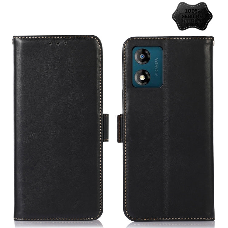 For Motorola Moto E13 4G 2023 Crazy Horse Top Layer Cowhide RFID Leather Phone Case(Black) - Motorola Cases by buy2fix | Online Shopping UK | buy2fix