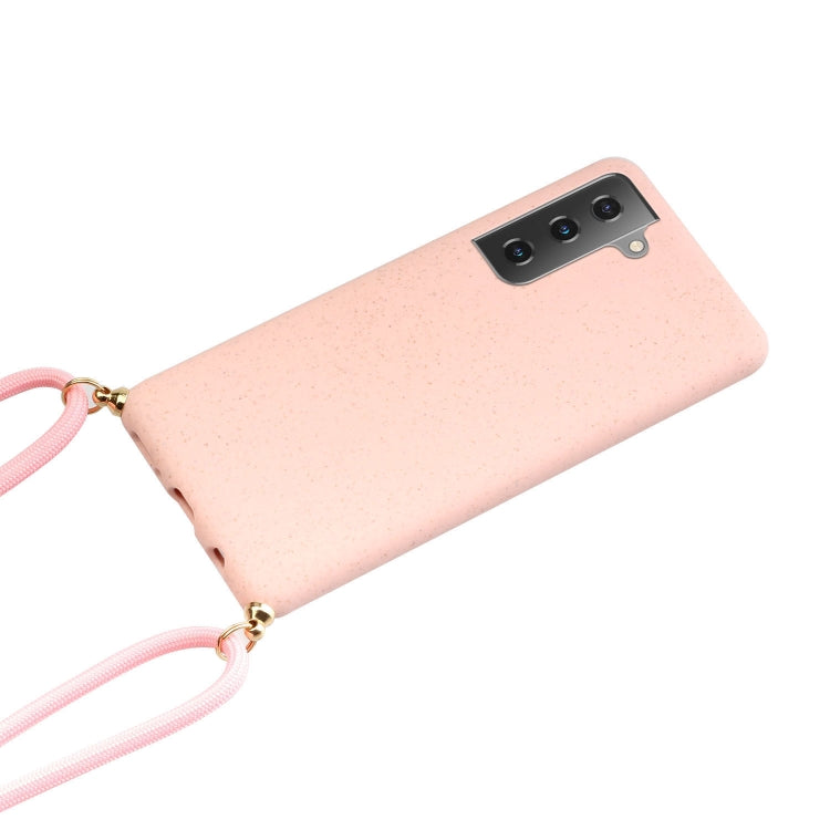 For Samsung Galaxy A34 5G Wheat Straw Material + TPU Phone Case with Lanyard(Pink) - Galaxy Phone Cases by buy2fix | Online Shopping UK | buy2fix