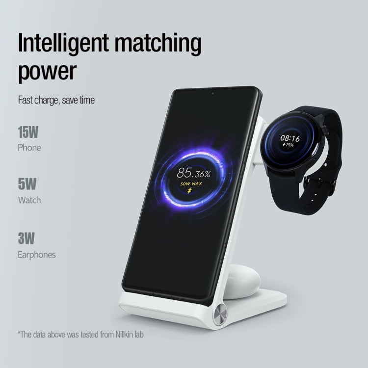 NILLKIN 3 in 1 Wireless Charger with Xiaomi S1 Pro Watch Charger, Plug Type:CN Plug(White) - Wireless Charger by NILLKIN | Online Shopping UK | buy2fix