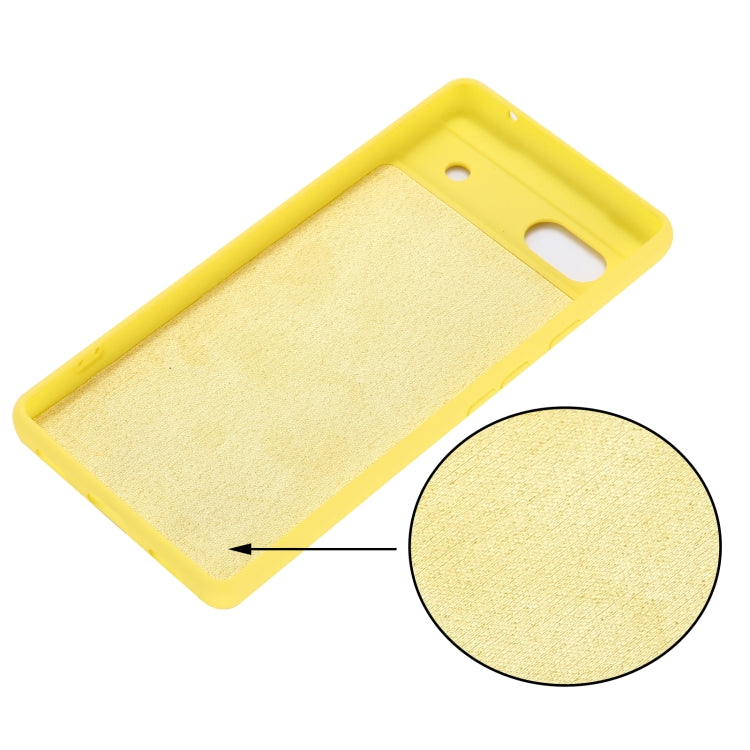 For Google Pixel 7a Pure Color Liquid Silicone Shockproof Phone Case(Yellow) - Google Cases by buy2fix | Online Shopping UK | buy2fix