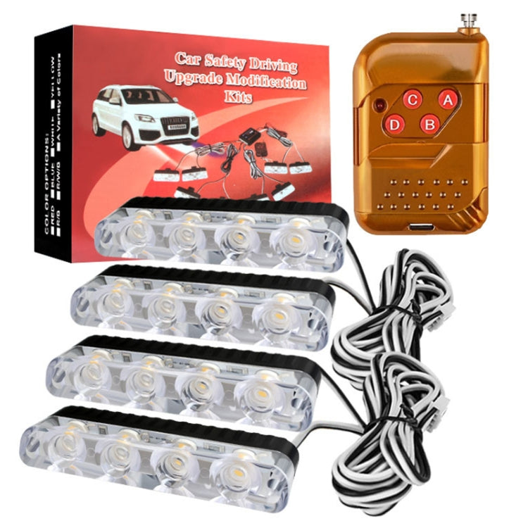 4 in 1 Car 16LEDs Grille Flash Lights Warning Lights with Wireless Remote Control(White Red) - In Car by buy2fix | Online Shopping UK | buy2fix