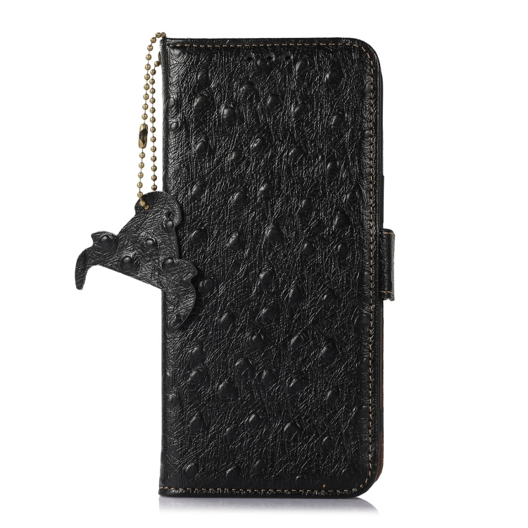 For Motorola Moto G73 5G Ostrich Pattern Genuine Leather RFID Phone Case(Black) - Motorola Cases by buy2fix | Online Shopping UK | buy2fix