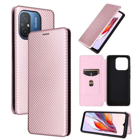 For Xiaomi Redmi 12C Carbon Fiber Texture Flip Leather Phone Case(Pink) - Xiaomi Cases by buy2fix | Online Shopping UK | buy2fix