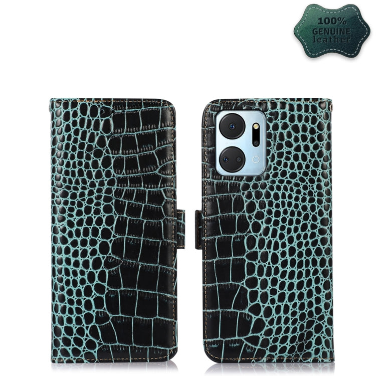 For Honor X7a 4G Crocodile Top Layer Cowhide Leather Phone Case(Green) - Honor Cases by buy2fix | Online Shopping UK | buy2fix