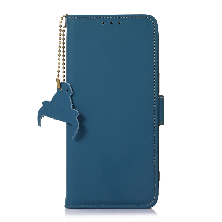 For Samsung Galaxy A24 4G Genuine Leather Magnetic RFID Leather Phone Case(Blue) - Galaxy Phone Cases by buy2fix | Online Shopping UK | buy2fix