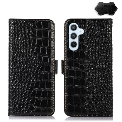 For Samsung Galaxy A24 4G Crocodile Top Layer Cowhide Leather Phone Case(Black) - Galaxy Phone Cases by buy2fix | Online Shopping UK | buy2fix