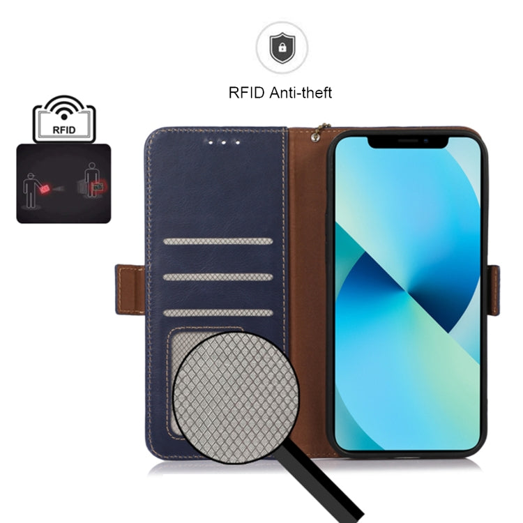 For Samsung Galaxy A24 4G Magnetic Crazy Horse Texture Genuine Leather RFID Phone Case(Blue) - Galaxy Phone Cases by buy2fix | Online Shopping UK | buy2fix