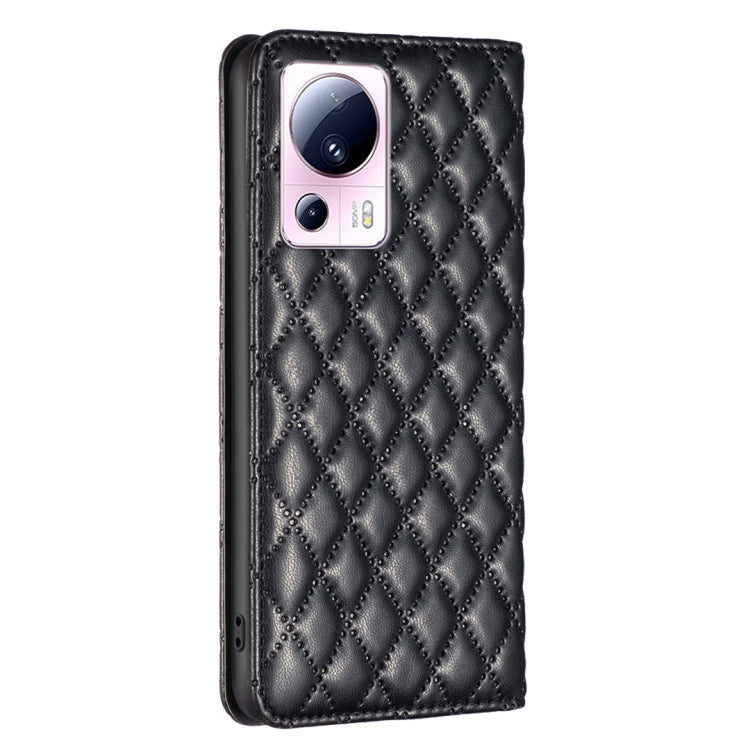 For Xiaomi 13 Lite / Civi 2 Diamond Lattice Magnetic Leather Flip Phone Case(Black) - 13 Lite Cases by buy2fix | Online Shopping UK | buy2fix