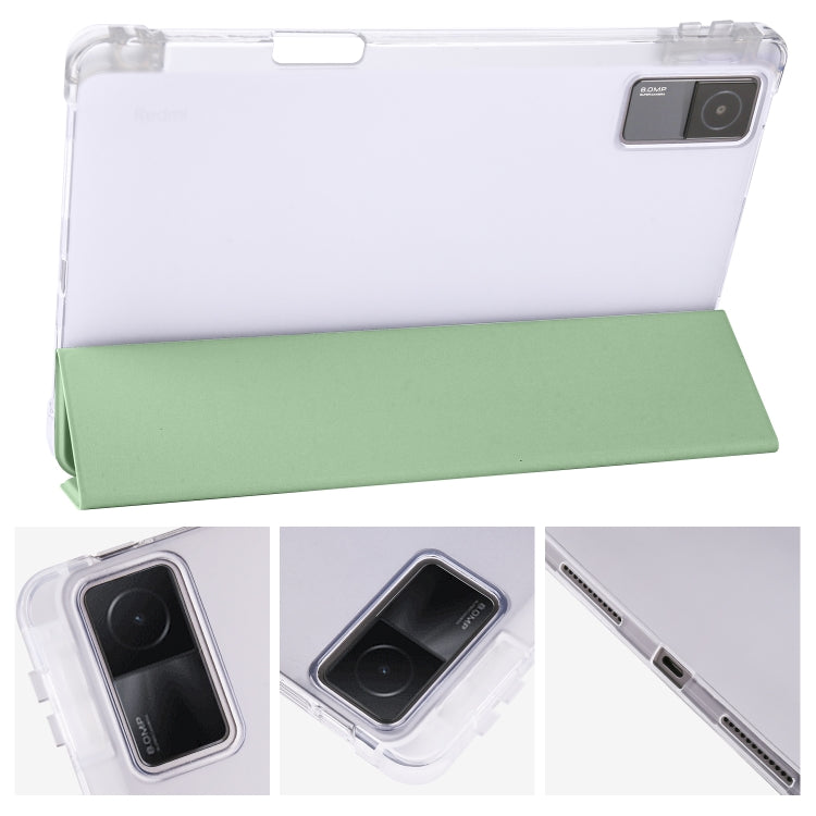 For Xiaomi Redmi Pad 10.61 3-folding Transparent TPU Smart Leather Tablet Case with Pen slot(Matcha Green) -  by buy2fix | Online Shopping UK | buy2fix