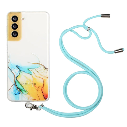 For Samsung Galaxy S23 FE 5G Hollow Marble Pattern TPU Phone Case with Neck Strap Rope(Yellow) - Galaxy S23 FE 5G Cases by buy2fix | Online Shopping UK | buy2fix