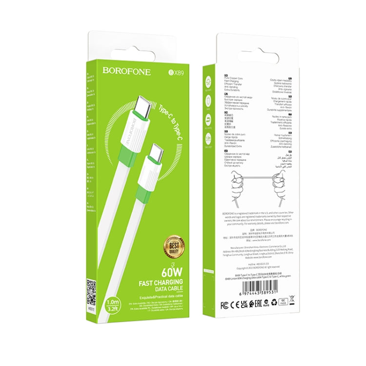 Borofone BX89 Type-C to Type-C Union 60W Charging Data Cable, Length:1m(White Green) -  by Borofone | Online Shopping UK | buy2fix