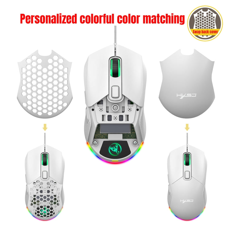 HXSJ X300 7200DPI RGB Backlight Interchangeable Back Cover Hole Gaming Wired Mouse(White) - Wired Mice by HXSJ | Online Shopping UK | buy2fix