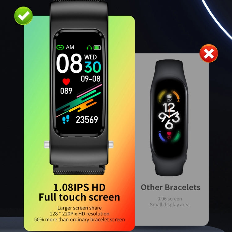 K60 1.08 inch Steel Band Earphone Detachable Life Waterproof Smart Watch Support Bluetooth Call(Silver) - Smart Wear by buy2fix | Online Shopping UK | buy2fix