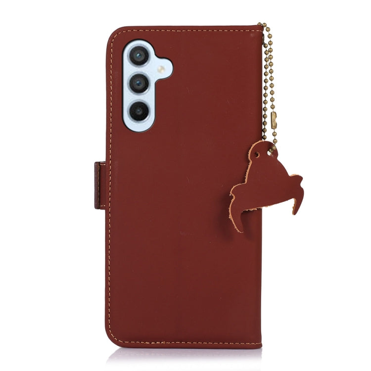 For Samsung Galaxy M14 5G Genuine Leather Magnetic RFID Leather Phone Case(Coffee) - Galaxy Phone Cases by buy2fix | Online Shopping UK | buy2fix