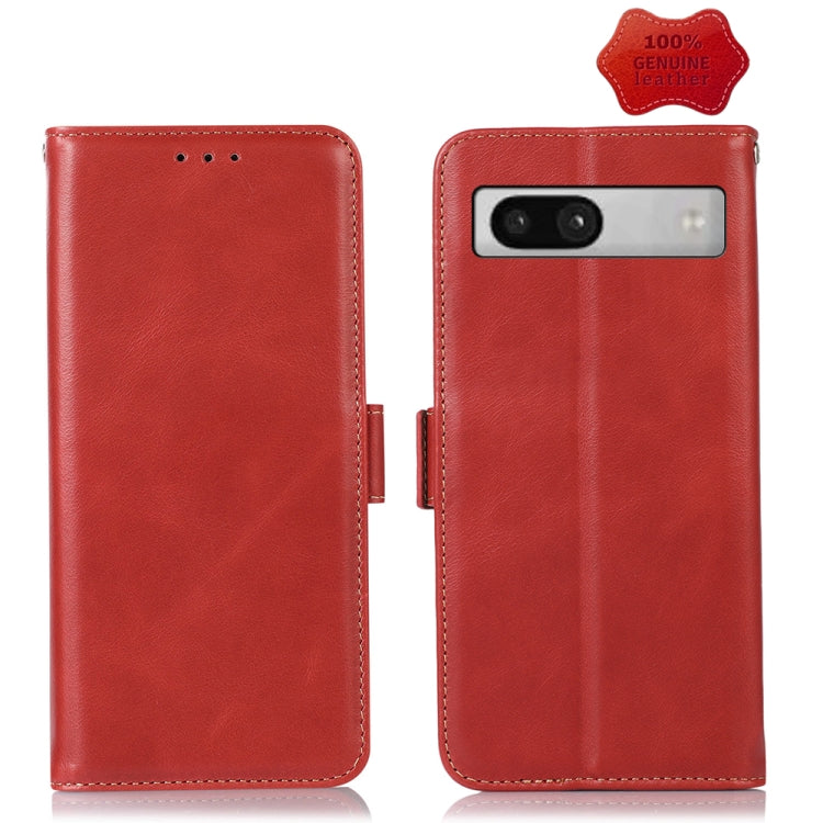 For Google Pixel 7a Crazy Horse Top Layer Cowhide Leather Phone Case(Red) - Google Cases by buy2fix | Online Shopping UK | buy2fix