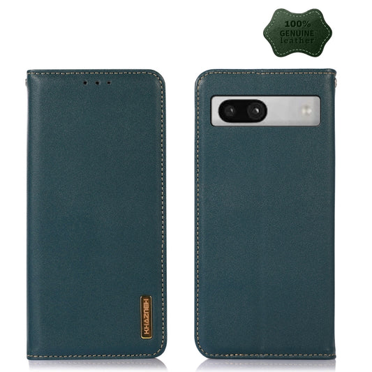 For Google Pixel 7a KHAZNEH Nappa Top Layer Cowhide Leather Phone Case(Green) - Google Cases by buy2fix | Online Shopping UK | buy2fix