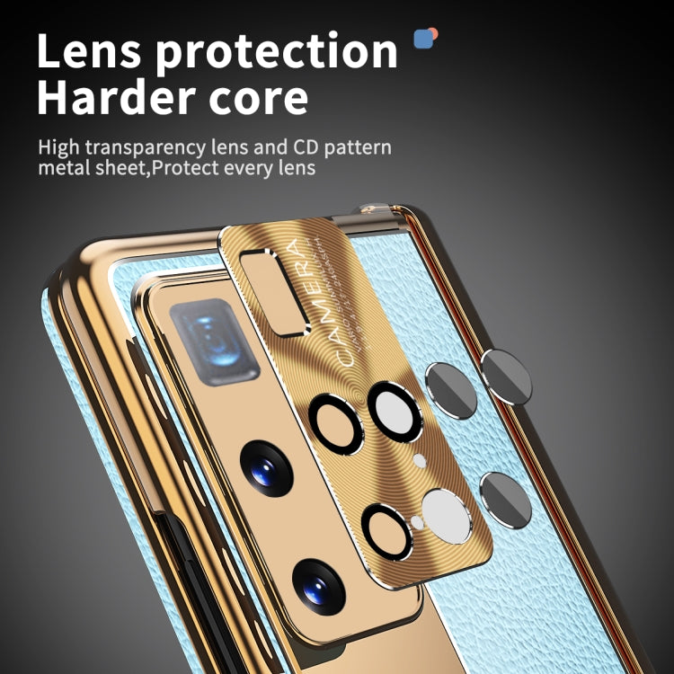 For Huawei Mate X2 Litchi Pattern Magnetic Shell Film Integrated Shockproof Phone Case(Blue Gold) - Huawei Cases by buy2fix | Online Shopping UK | buy2fix