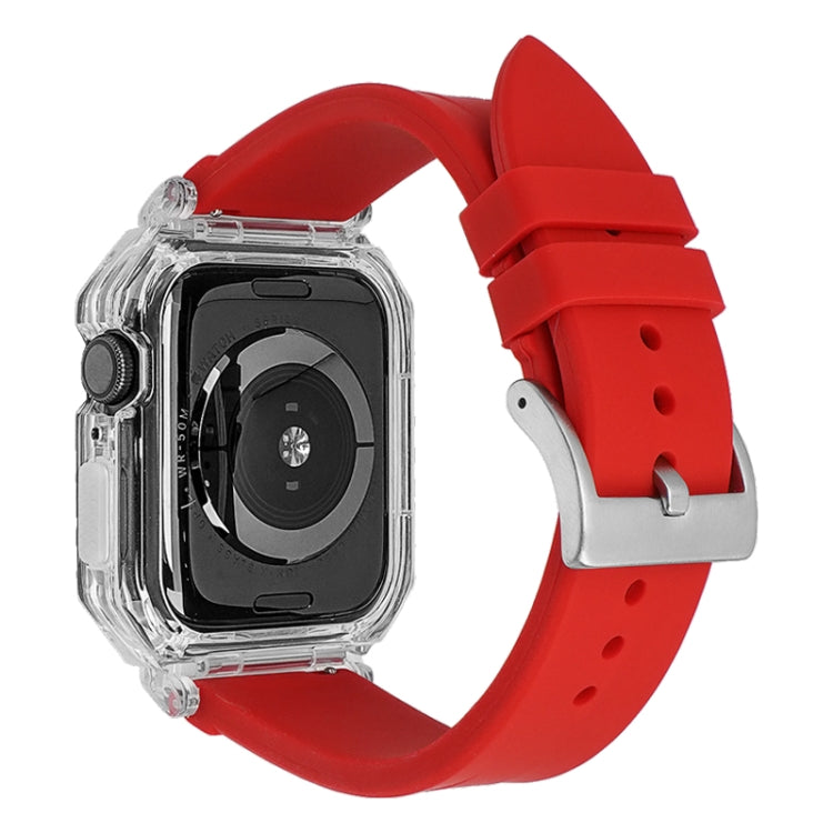 Crystal Clear Polycarbonate Case Silicone Watch Band For Apple Watch Series 8&7 45mm / SE 2&6&SE&5&4 44mm / 3&2&1 42mm(Red) - Watch Cases by buy2fix | Online Shopping UK | buy2fix