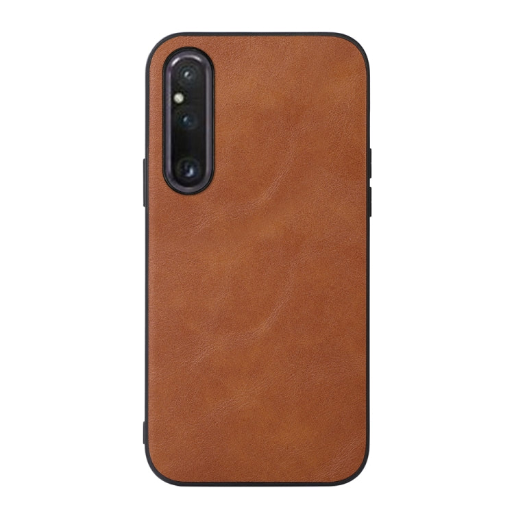 For Sony Xperia 1 V Cowhide Texture PU Phone Case(Brown) - Sony Cases by buy2fix | Online Shopping UK | buy2fix