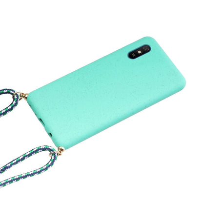 For Xiaomi Redmi 9A Wheat Straw Material + TPU Phone Case with Lanyard(Green) - Xiaomi Cases by buy2fix | Online Shopping UK | buy2fix