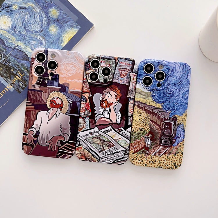 For iPhone 14 Plus Precise Hole Oil Painting Glossy PC Phone Case(Newspaper) - iPhone 14 Plus Cases by buy2fix | Online Shopping UK | buy2fix