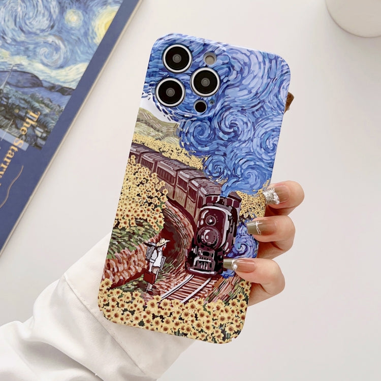 For iPhone 13 Pro Precise Hole Oil Painting Glossy PC Phone Case(Train) - iPhone 13 Pro Cases by buy2fix | Online Shopping UK | buy2fix