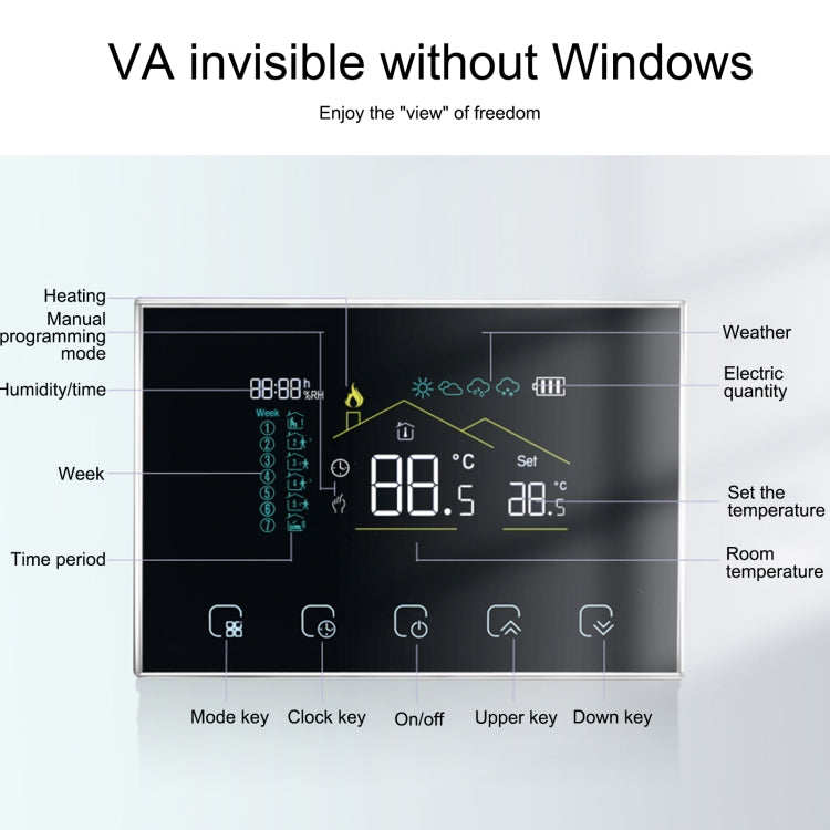 BHT-8000RF-VA- GBW Wireless Smart LED Screen Thermostat With WiFi, Specification:Electric Heating - Thermostat & Thermometer by buy2fix | Online Shopping UK | buy2fix