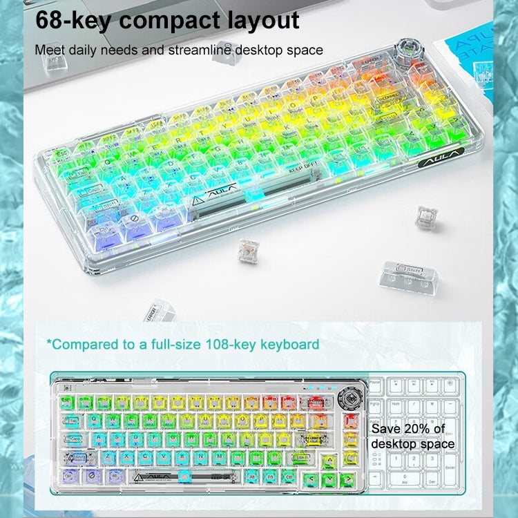 AULA F68 Transparent Customized Wired/Wireless/Bluetooth Three Model RGB Pluggable Mechanical Keyboard(White Transparent) - Wired Keyboard by AULA | Online Shopping UK | buy2fix