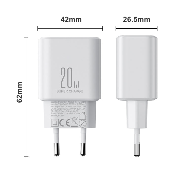 J0YROOM TCF05 20W USB+USB-C/Type-C Fast Charger, Specification:EU Plug(White) -  by JOYROOM | Online Shopping UK | buy2fix