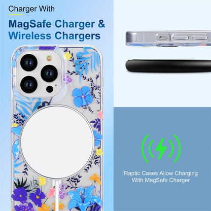 For iPhone 14 Transparent Double Sided Magsafe Phone Case(Sky Blue Flower) - iPhone 14 Cases by buy2fix | Online Shopping UK | buy2fix