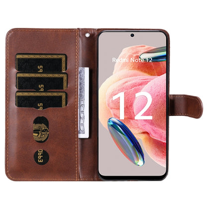 For Xiaomi Redmi Note 12 4G Global Calf Texture Zipper Leather Phone Case(Brown) - Note 12 Cases by buy2fix | Online Shopping UK | buy2fix