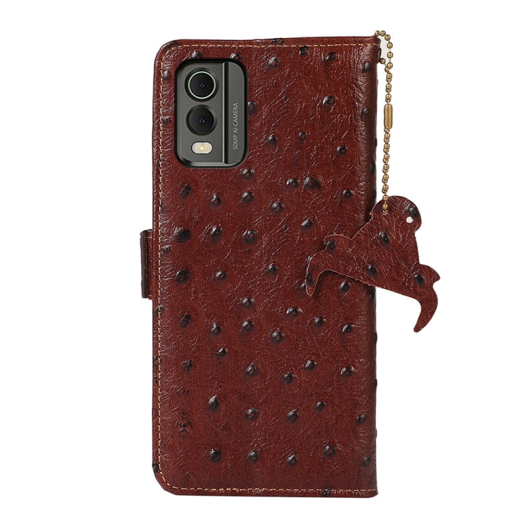 For Nokia C32 4G Ostrich Pattern Genuine Leather RFID Phone Case(Coffee) - Nokia Cases by buy2fix | Online Shopping UK | buy2fix