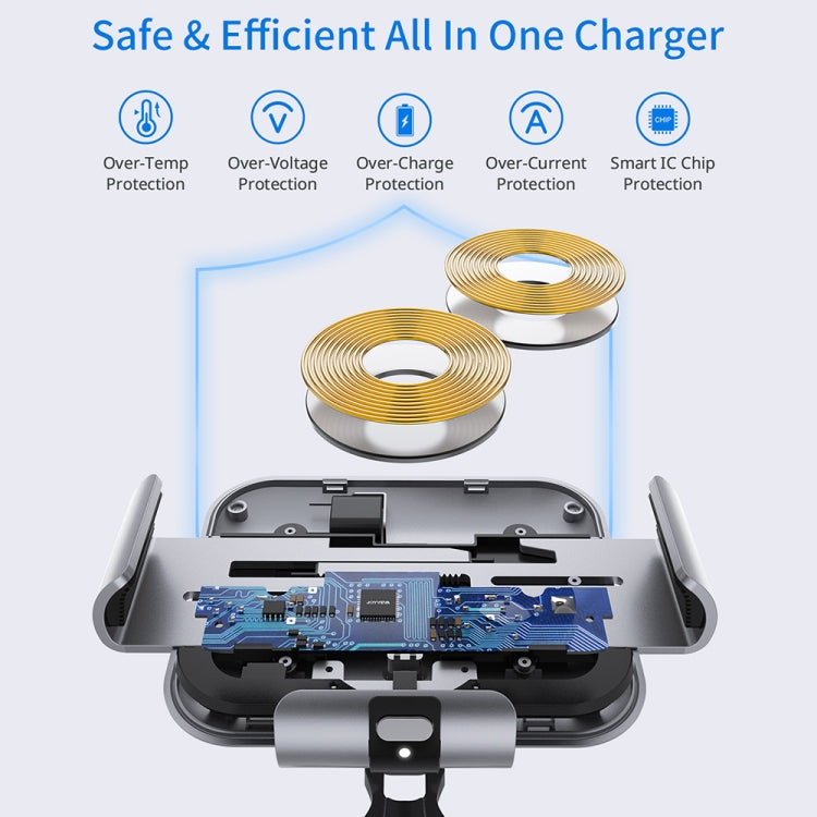 For Samsung Galaxy Z Flip4 / 3 S8 Dual Coil Car Phone Holder Wireless Charger(Iron Gray) - In Car by buy2fix | Online Shopping UK | buy2fix