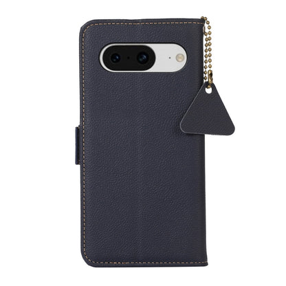 For Google Pixel 8 Side-Magnetic TJ Genuine Leather RFID Phone Case(Blue) - Google Cases by buy2fix | Online Shopping UK | buy2fix