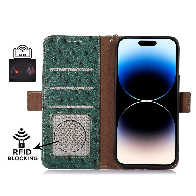 For Samsung Galaxy F14 5G Ostrich Pattern Genuine Leather RFID Phone Case(Green) - Galaxy Phone Cases by buy2fix | Online Shopping UK | buy2fix